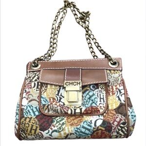 CAROLINA HERRERA Logo brown leather and multicolored fabric in box